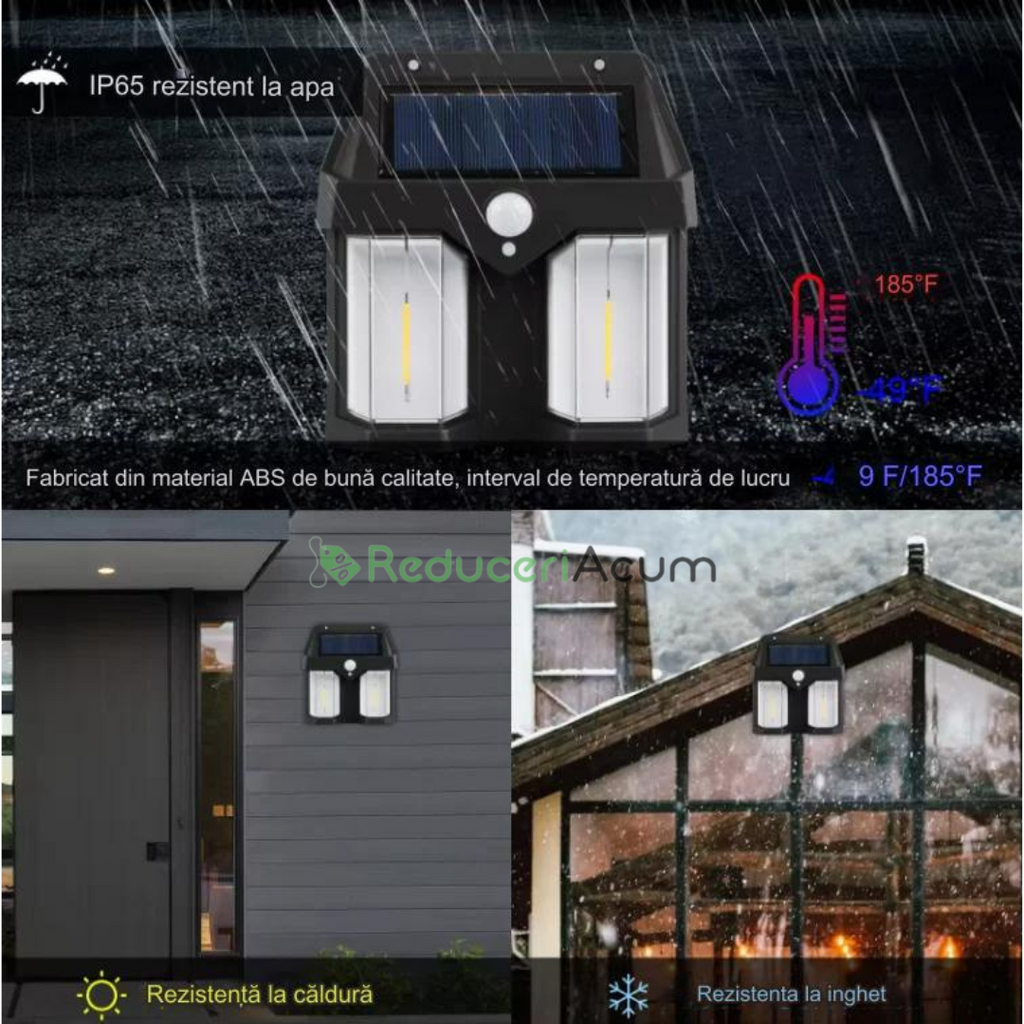 SET 2X Lampa solara de perete dubla CB 228 tip felinar, decorativ, de perete