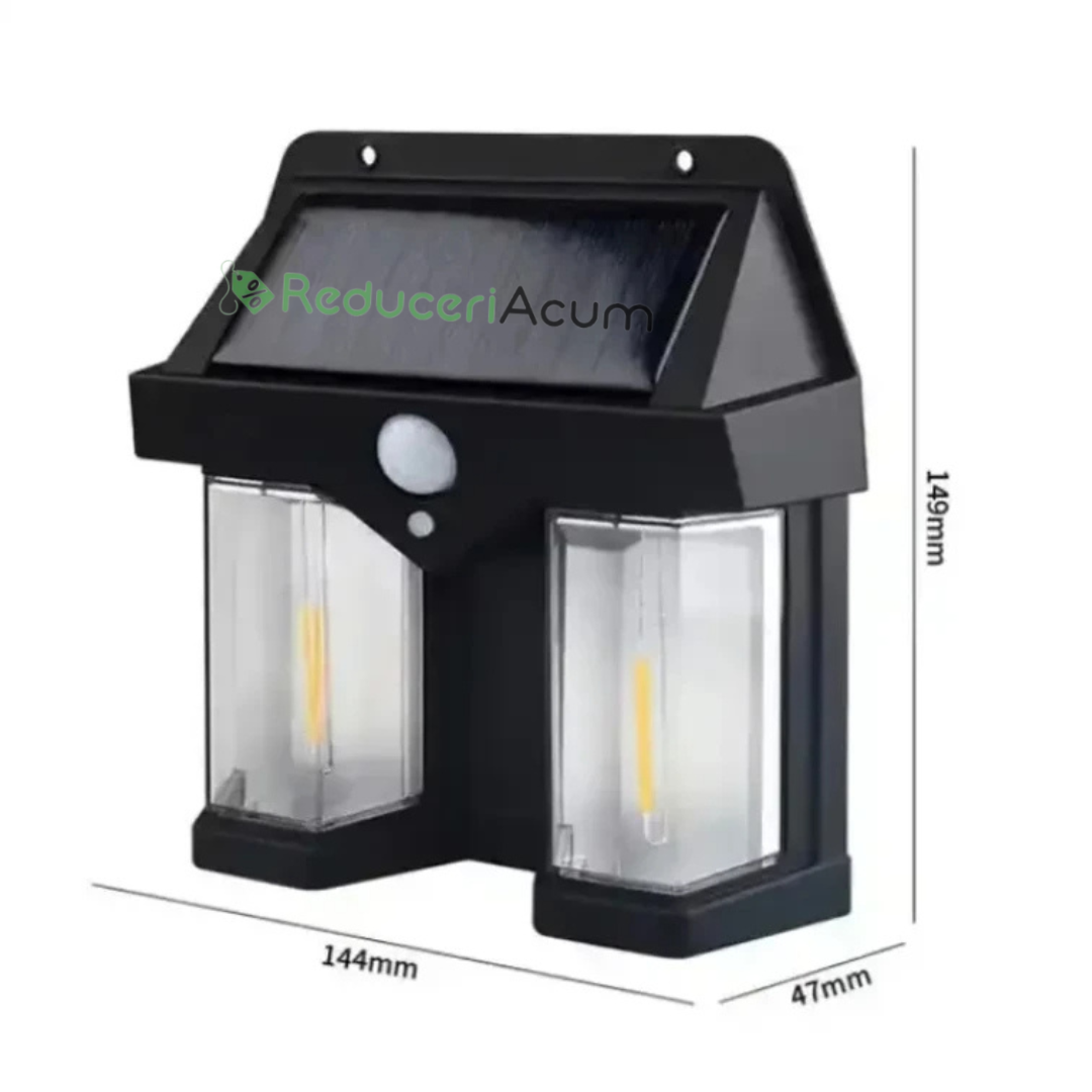 SET 2X Lampa solara de perete dubla CB 228 tip felinar, decorativ, de perete