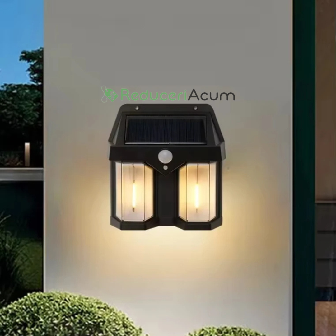 SET 2X Lampa solara de perete dubla CB 228 tip felinar, decorativ, de perete