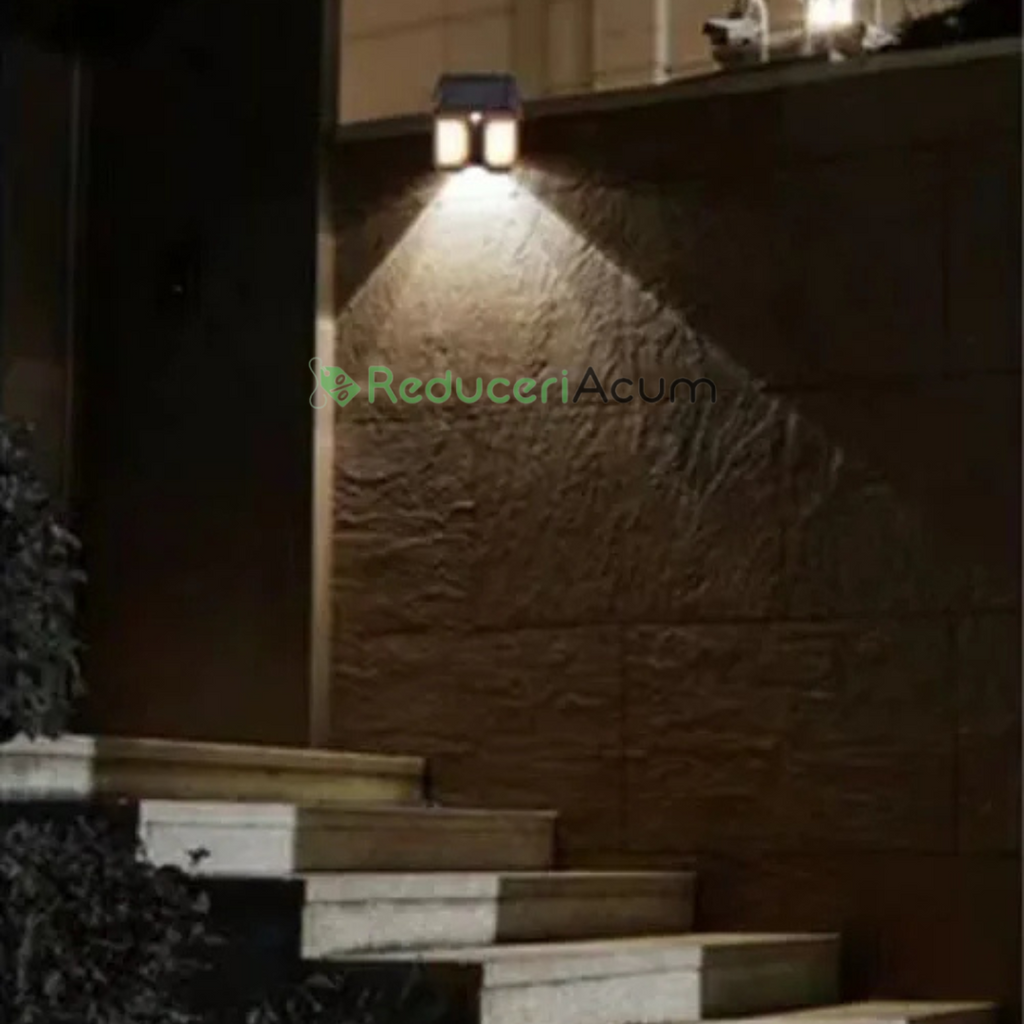 SET 2X Lampa solara de perete dubla CB 228 tip felinar, decorativ, de perete