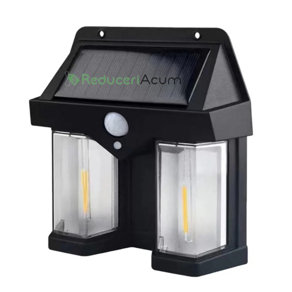 SET 2X Lampa solara de perete dubla CB 228 tip felinar, decorativ, de perete