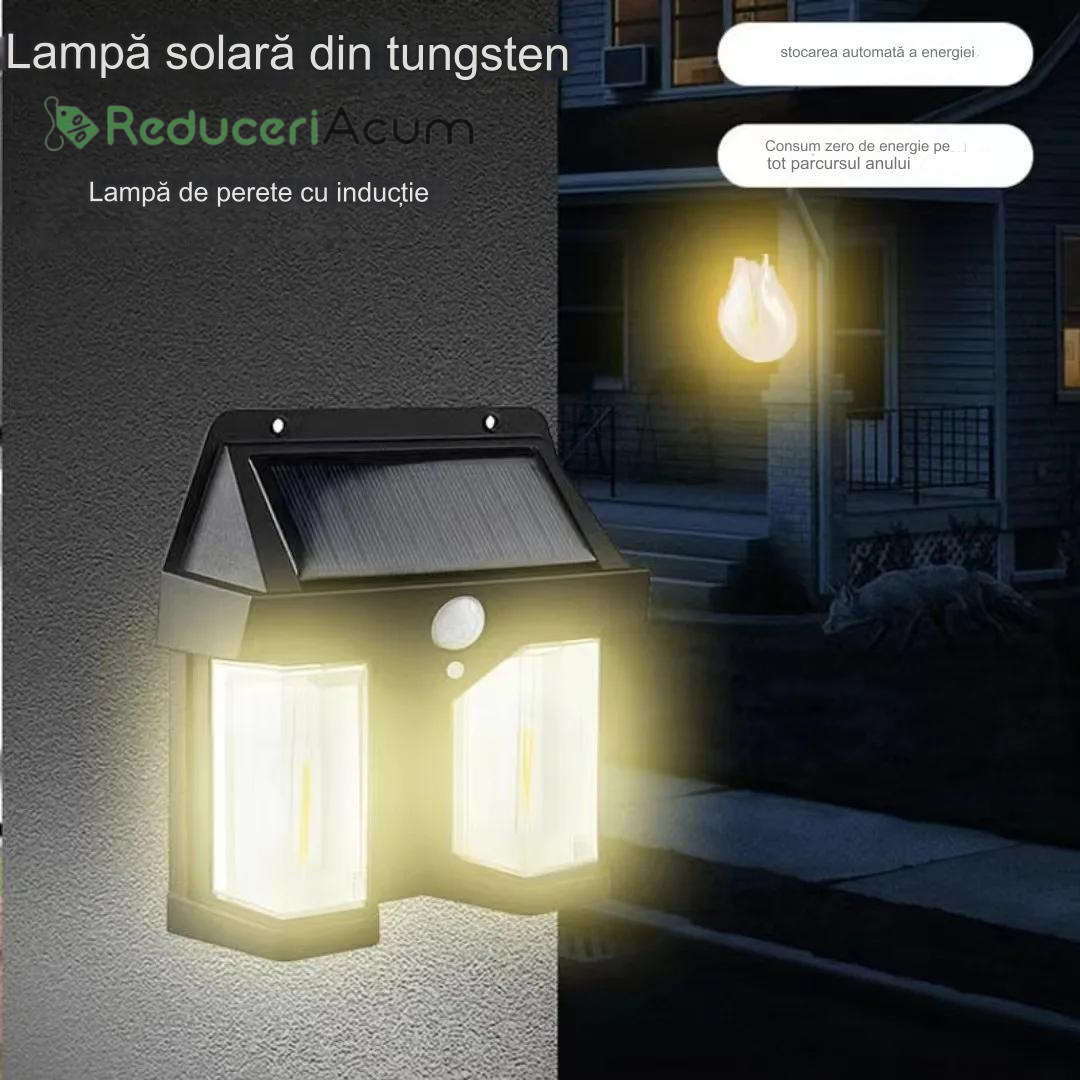 SET 2X Lampa solara de perete dubla CB 228 tip felinar, decorativ, de perete