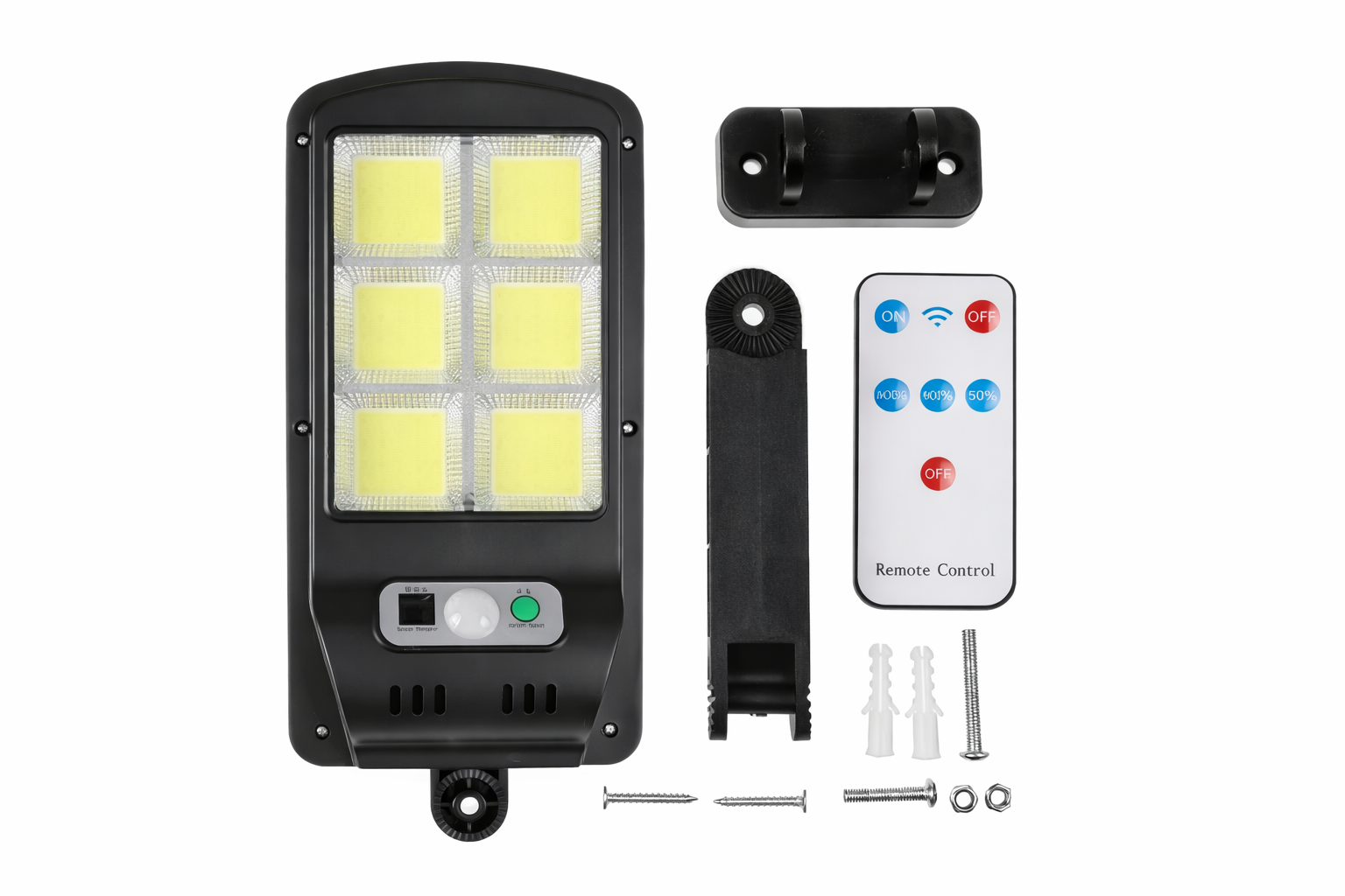 Lampa Solara Stradala 6COB 120 LED, Senzor de Miscare, Panou Solar Incorporat, Telecomanda, IP67 Wateproof, Negru