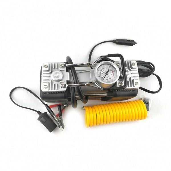 Compresor Auto 12V cu 2 Cilindri + Kit Pană și 7 Accesorii – Umflare Rapidă Anvelope