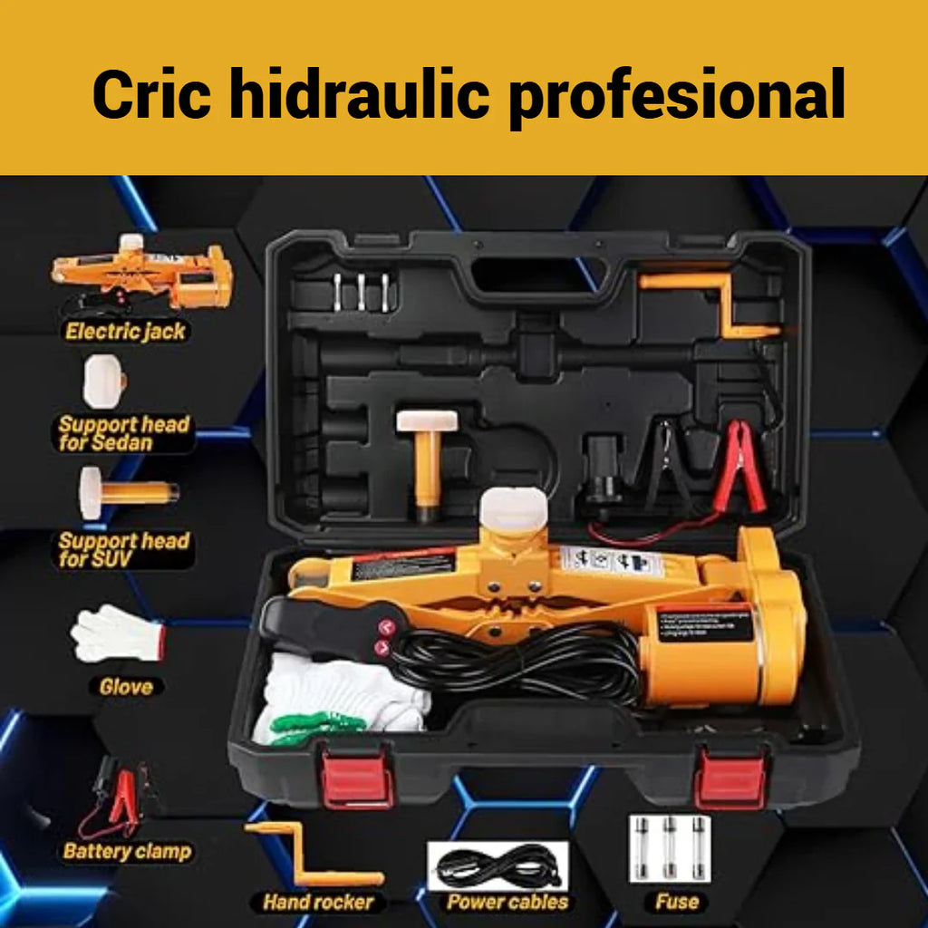 Cric Hidraulic Portabil 12V – Compact, Rapid și Sigur pentru Ridicare Auto