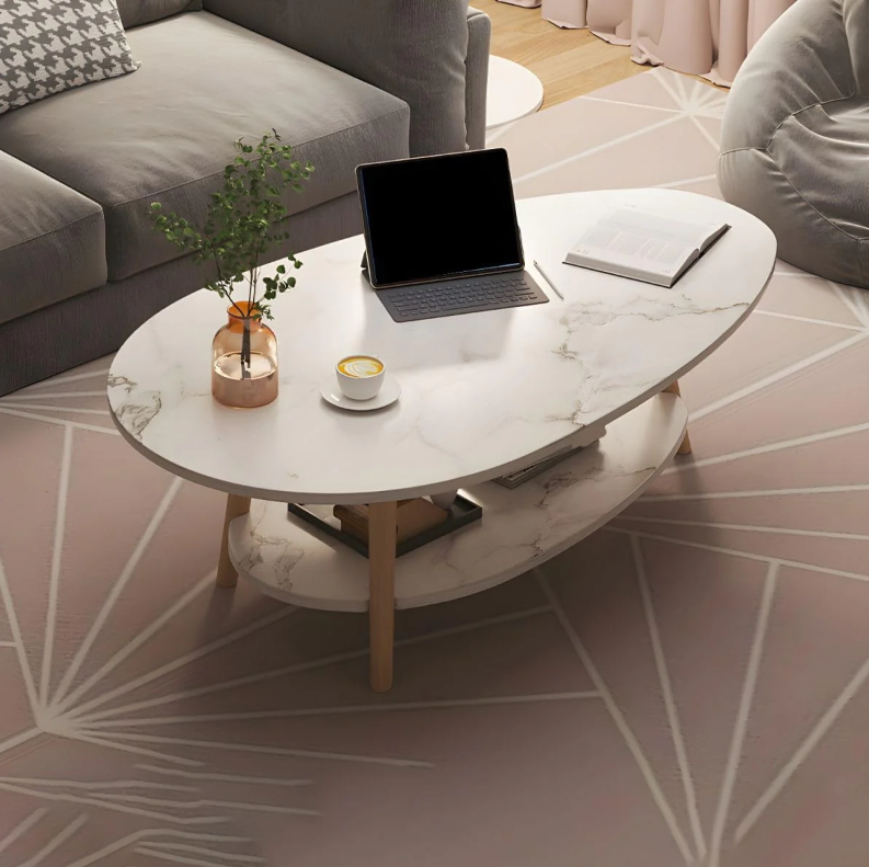 Masa de cafea ovala pentru sufragerie, din lemn MDF, cu 3 picioare   42x90x50