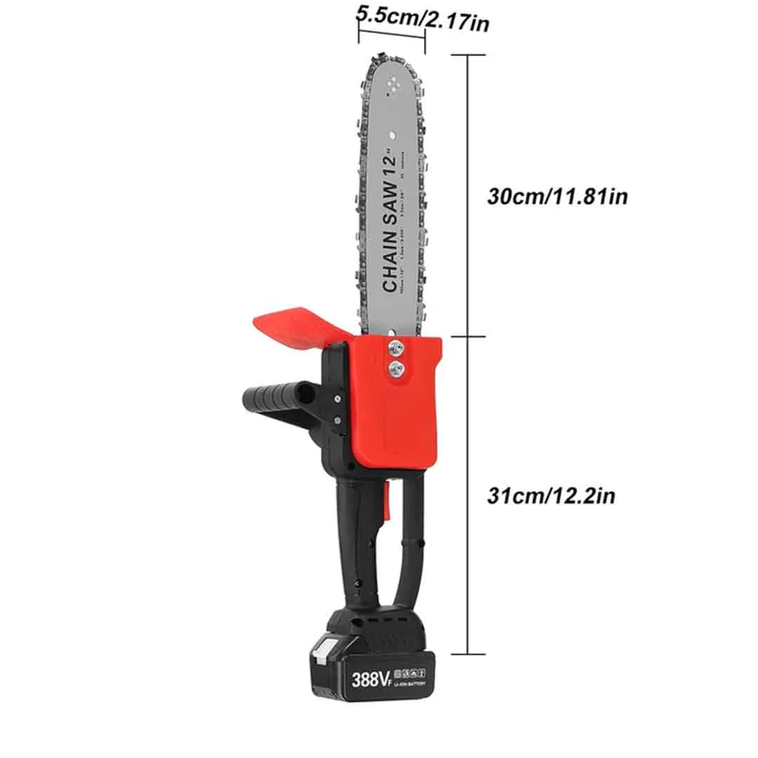 Mini drujbă electrică 12 inch cu lanț, 48V, 2 acumulatori Lithium, 4800 RPM, drujbă portabilă pentru grădină și lemne