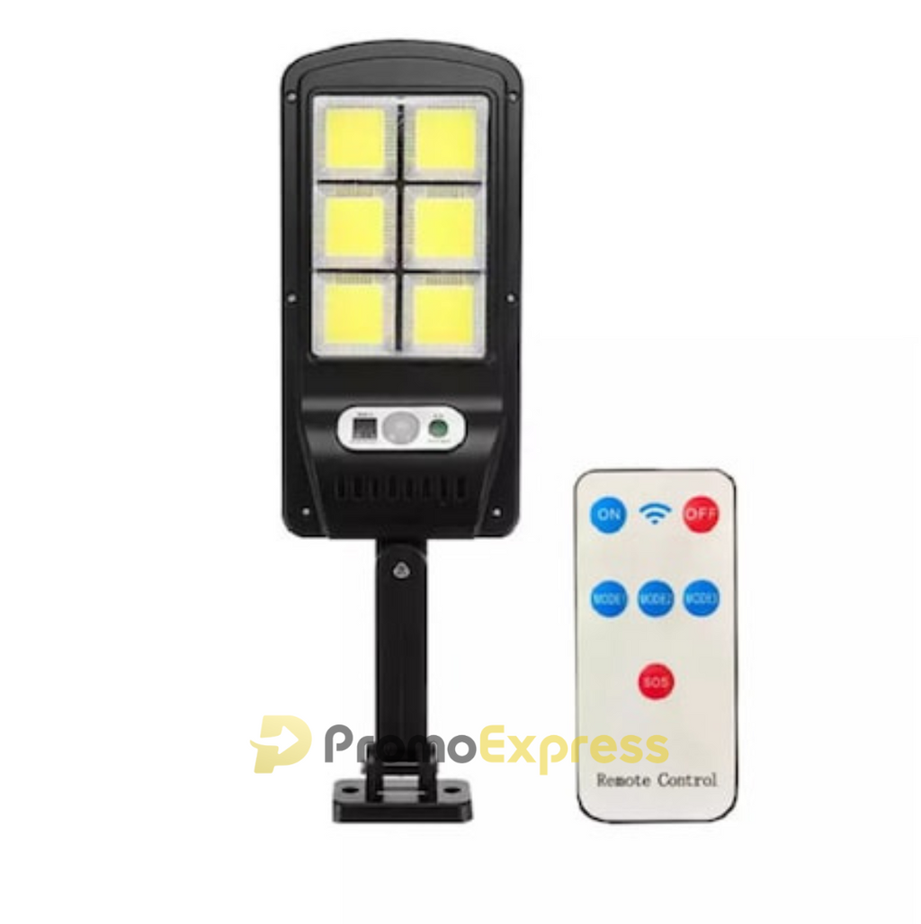 Lampa Solara Stradala 6COB 120 LED, Senzor de Miscare, Panou Solar Incorporat, Telecomanda, IP67 Wateproof, Negru