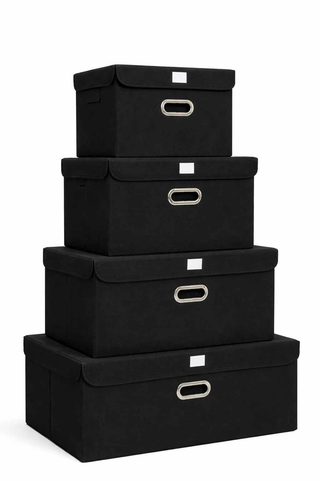 Set 4 cutii de depozitare cu capac, negre, material textil premium