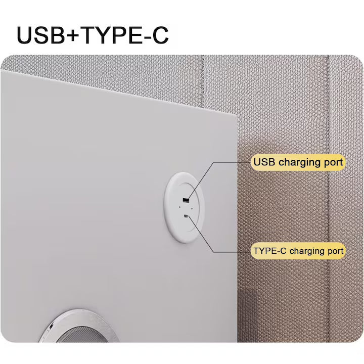 Noptiera crem cu 2 sertare, blocare sertar cu amprenta, LED , USB, incarcator wireless M3