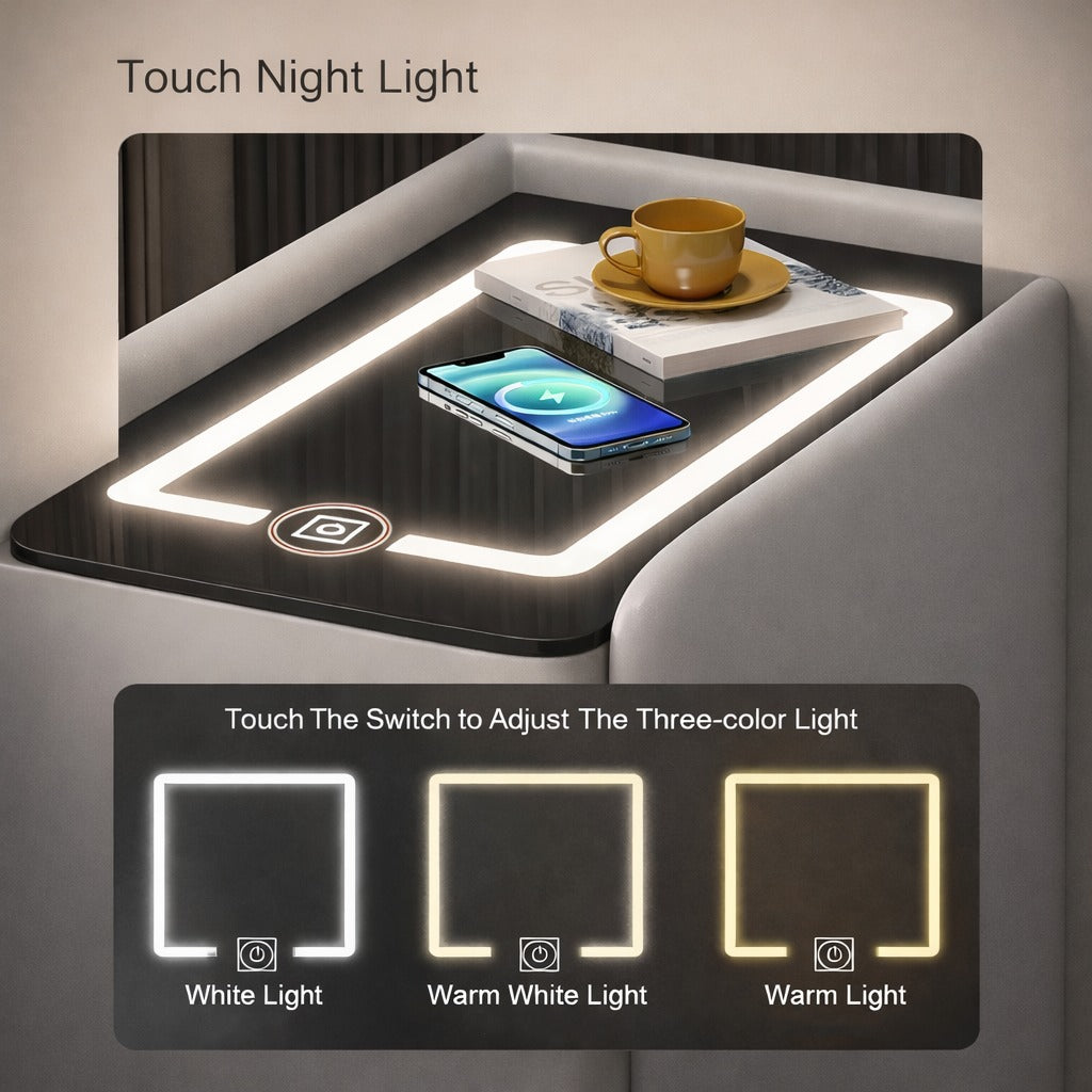 Noptiera inteligenta slim cu incarcare wireless, iluminare LED si 2 sertare culoare gri antracit