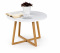 Masa laterala rotunda, design minimalist, alb cu maro , pentru living si dormitor