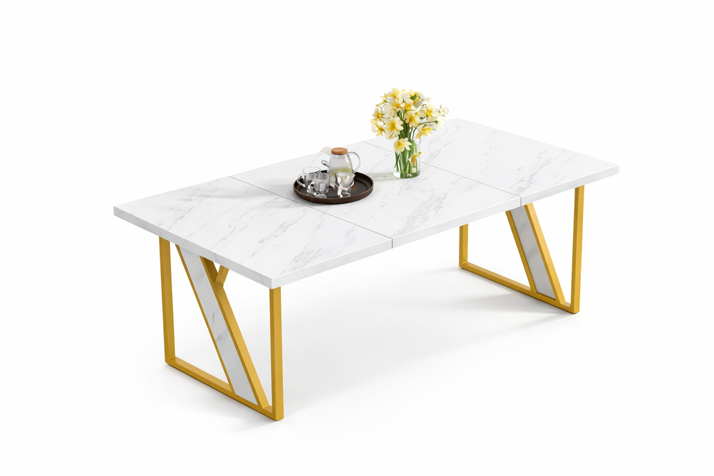 Masa dining moderna, aspect de  marmura 160x80 cm cadru metalic