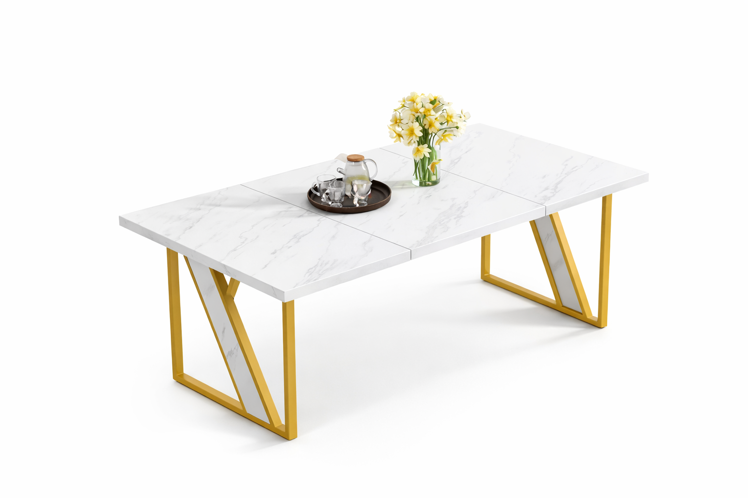 Masa dining moderna, aspect de  marmura 160x80 cm cadru metalic