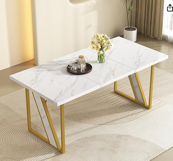 Masa dining moderna, aspect de  marmura 160x80 cm cadru metalic