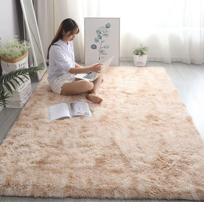 Covor antiderapant pufos si moale, 150x200cm crem cu maro