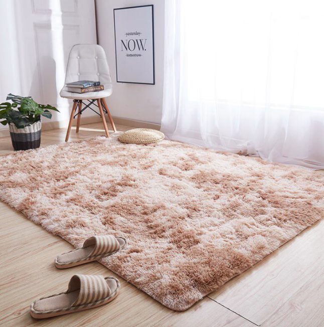 Covor antiderapant pufos si moale, 150x200cm crem cu maro