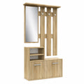 Cuier de hol maro,  modern cu oglinda, pantofar și spații de depozitare – design lemn natural