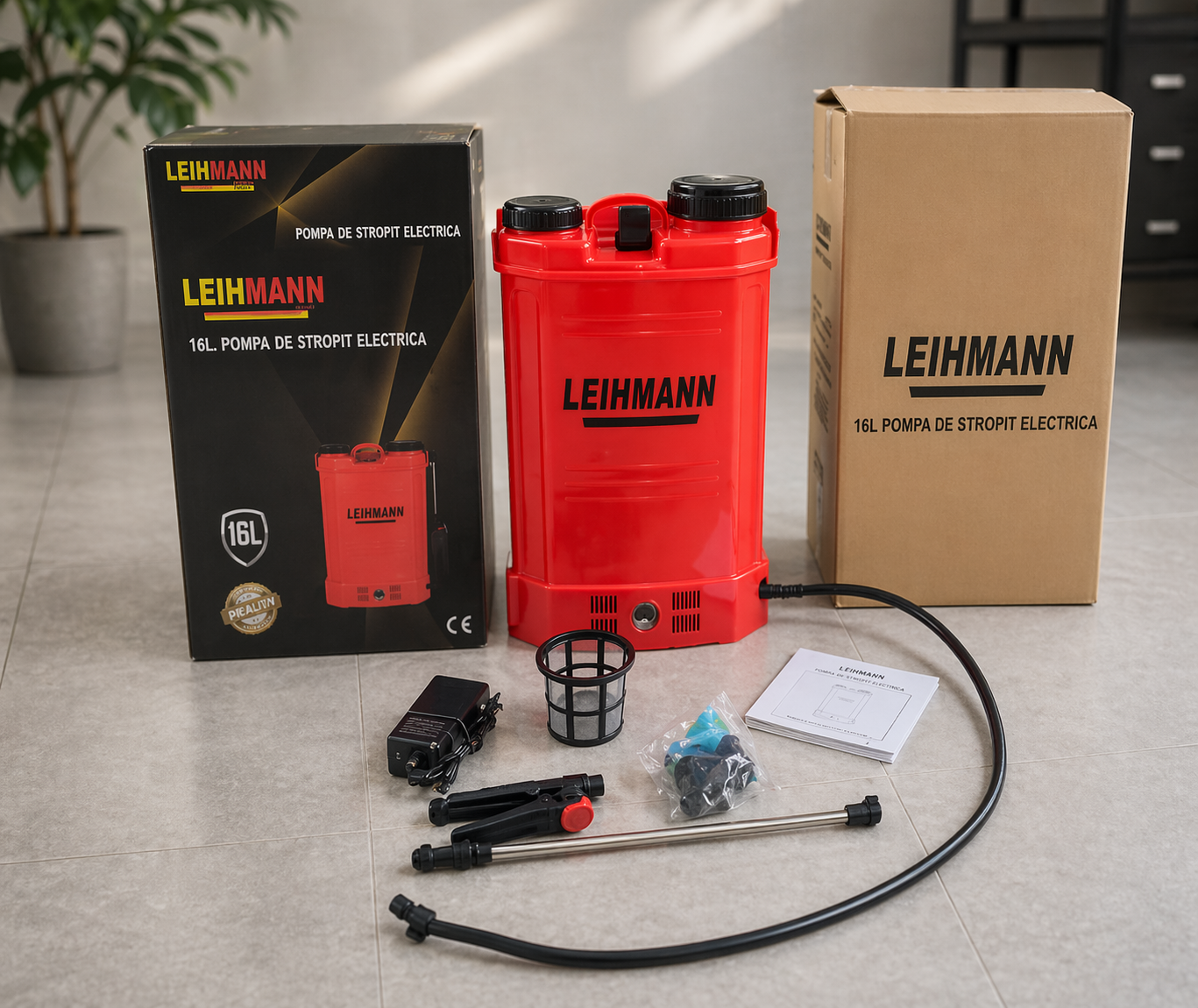 Pompa de Stropit Electrica LEIHMANN  cu acumulator, rezervor de  16L , pulverizator profesional