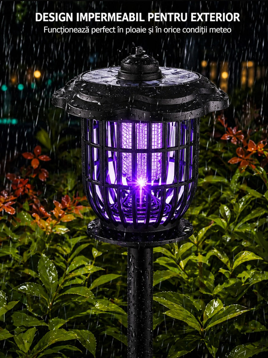 Lampa solara LED si UV, 2 in 1, anti tantari sau decorativa, 52cm inaltime, neagra
