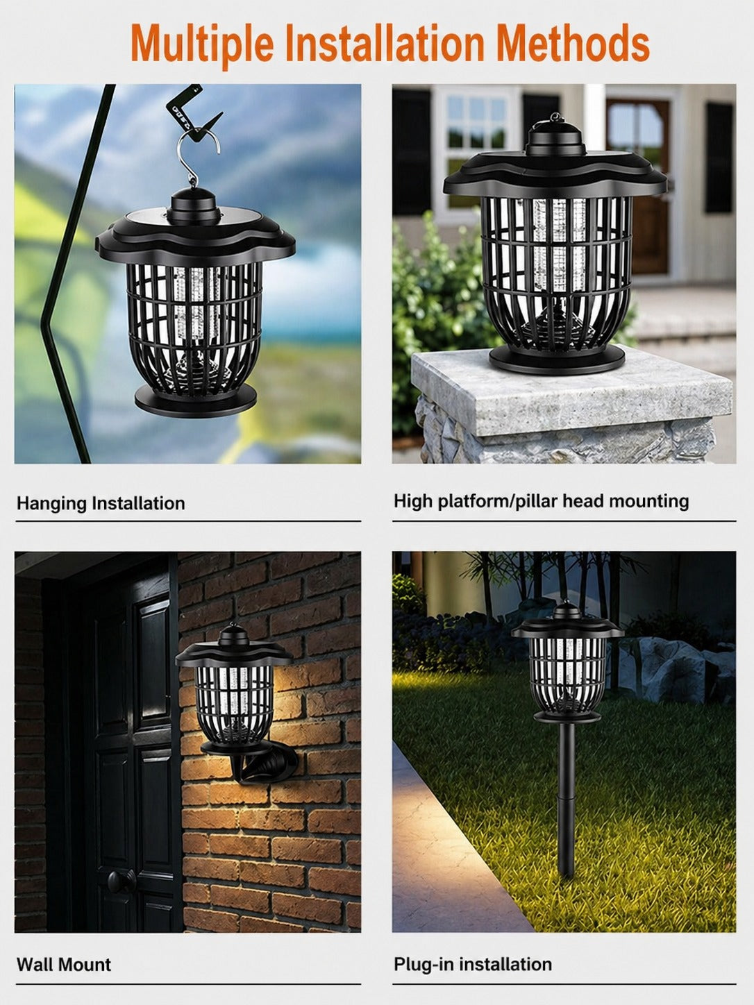 Lampa solara LED si UV, 2 in 1, anti tantari sau decorativa, 52cm inaltime, neagra