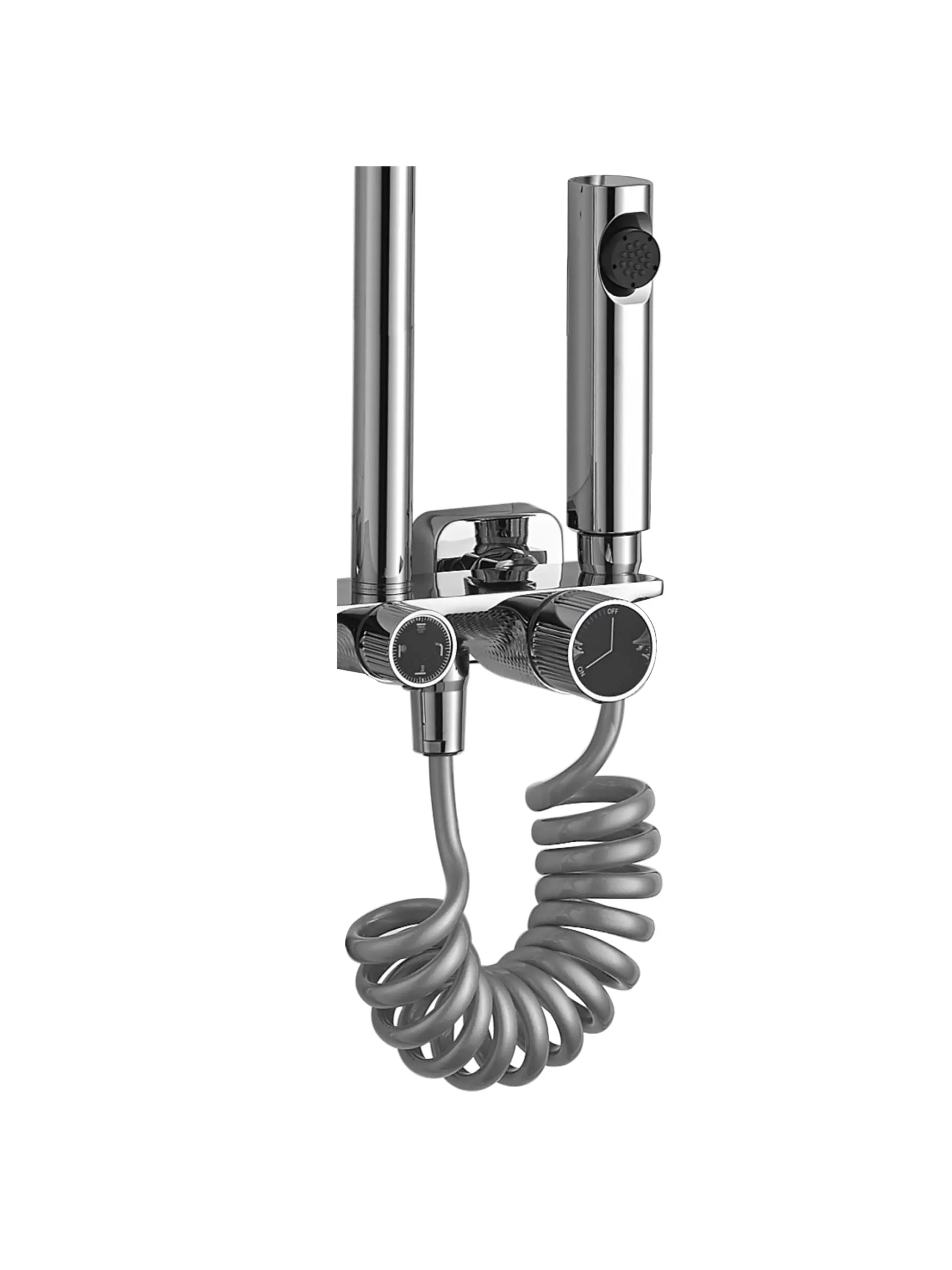 Coloana de duş Pure Flow Chrome, cu 4 functii de spalare, si scurgere tip cascada