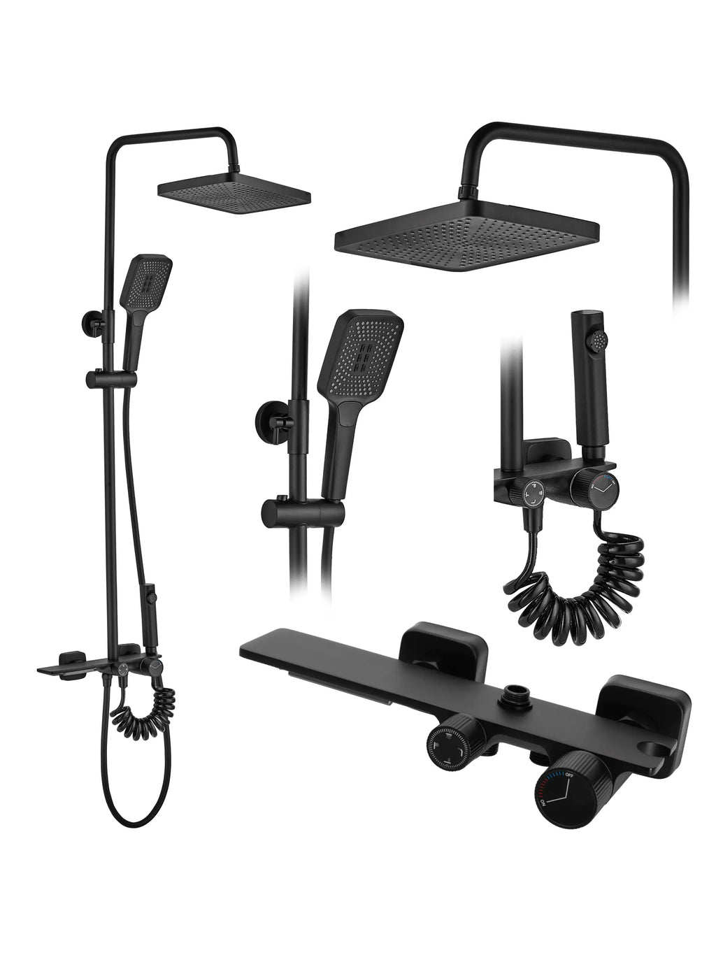 Coloana de duş Mat Black Elegance, Cu 4 functii de spalare, si scurgere tip cascada