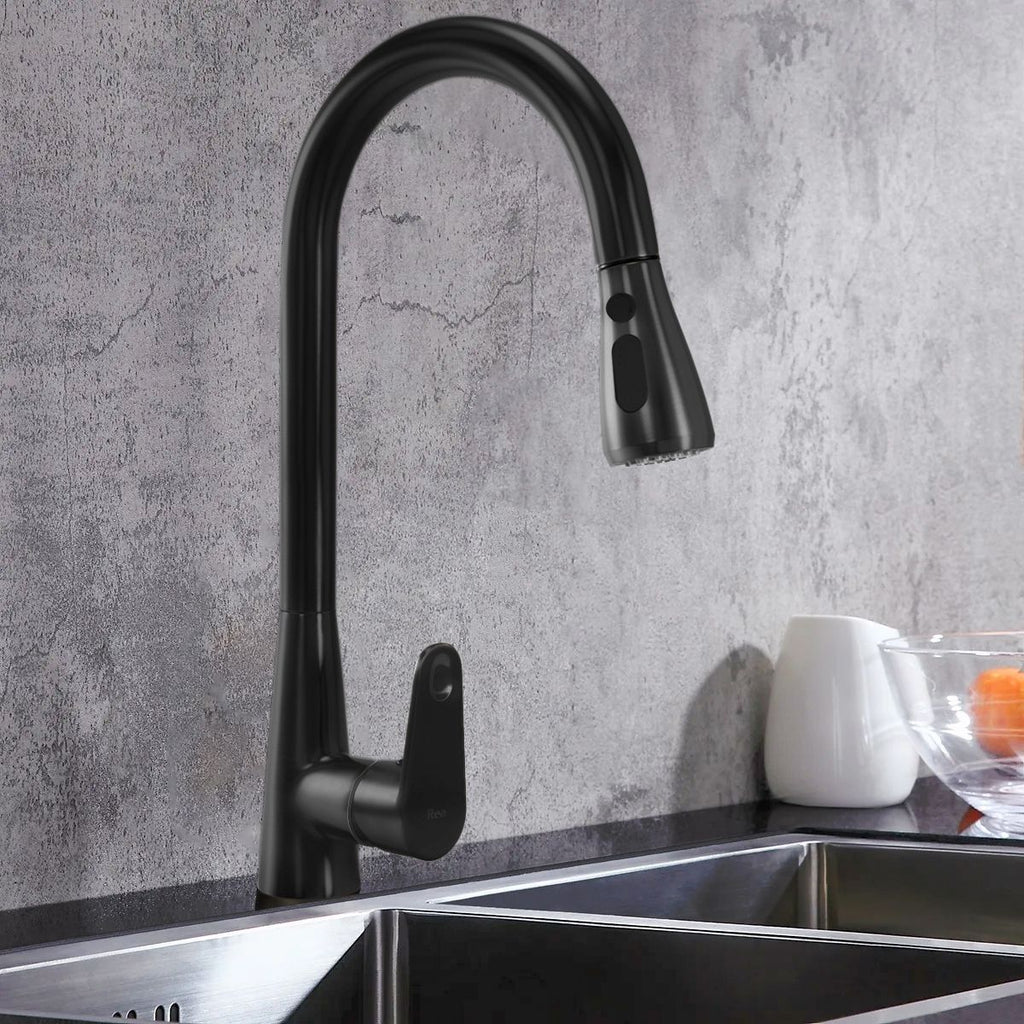Baterie bucătărie negru mat cu duș extensibil modern, VST48