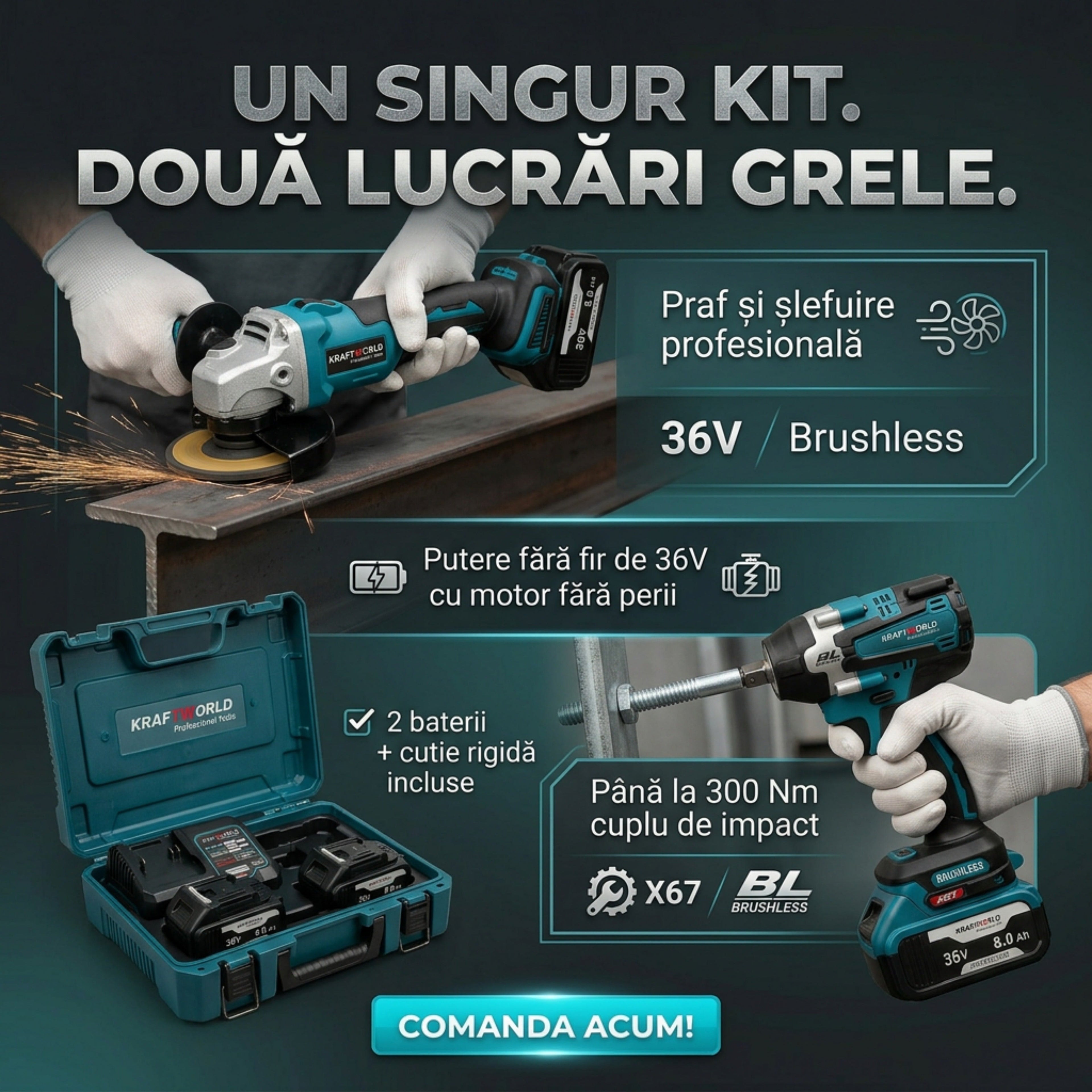 Set Flex + Bormasina cu impact, 2 acumulatori 36v 6ah