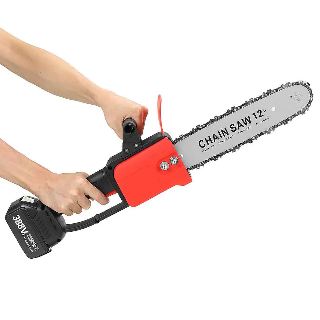 Mini drujbă electrică 12 inch cu lanț, 48V, 2 acumulatori Lithium, 4800 RPM, drujbă portabilă pentru grădină și lemne