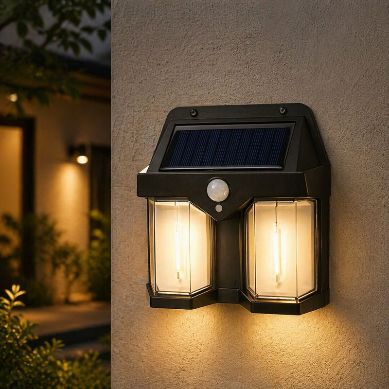 SET 2X Lampa solara de perete dubla CB 228 tip felinar, decorativ, de perete