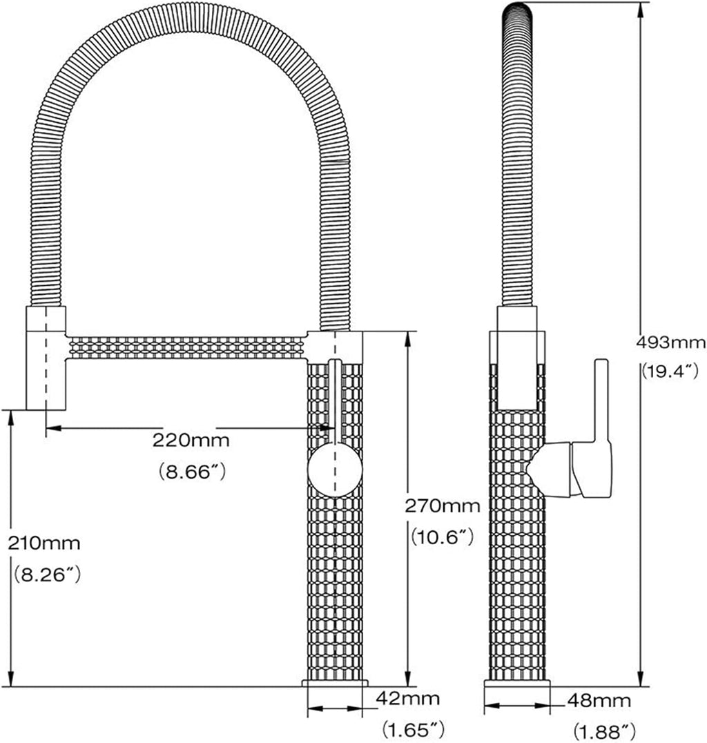 Baterie de bucătărie cu duș extractibil, pipă înaltă 49 cm, Negru, VST137