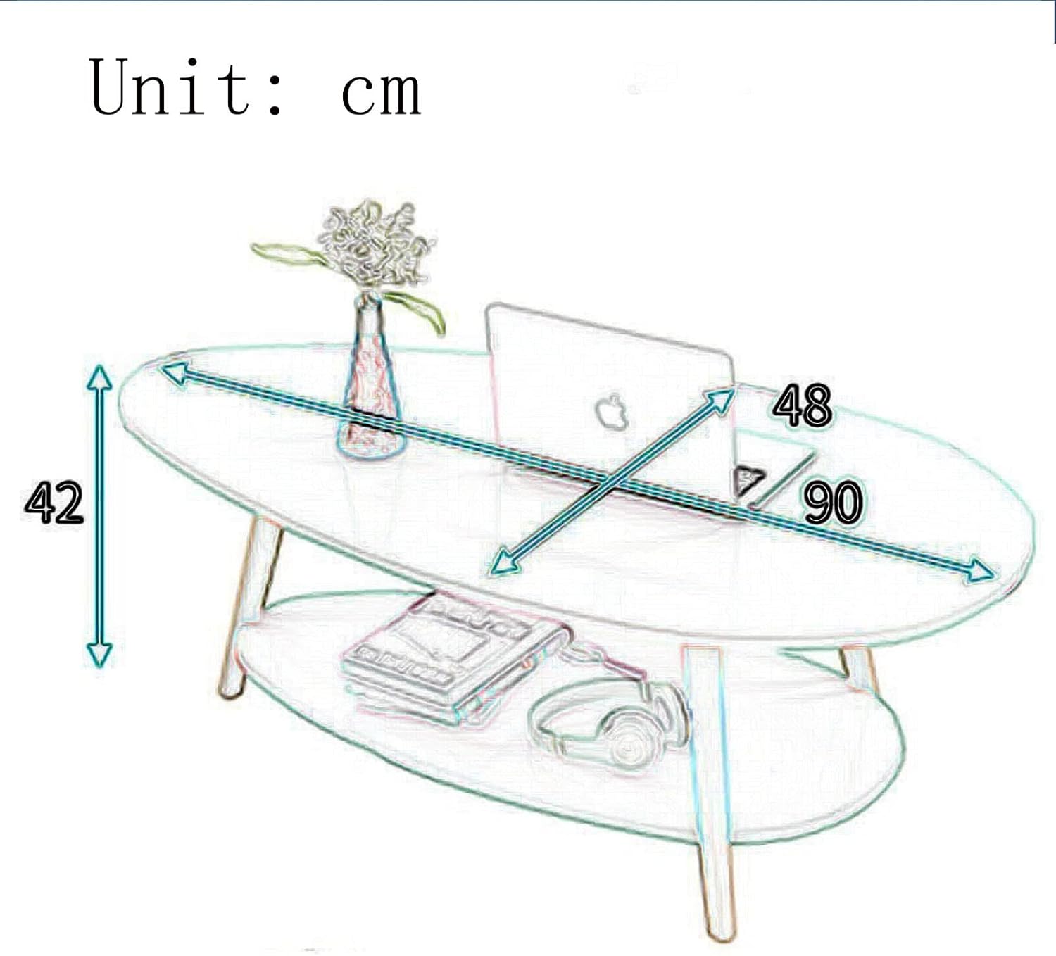 Masă de cafea modernă tip picătură, 2 niveluri, 90x48x42 cm, gri, pentru living