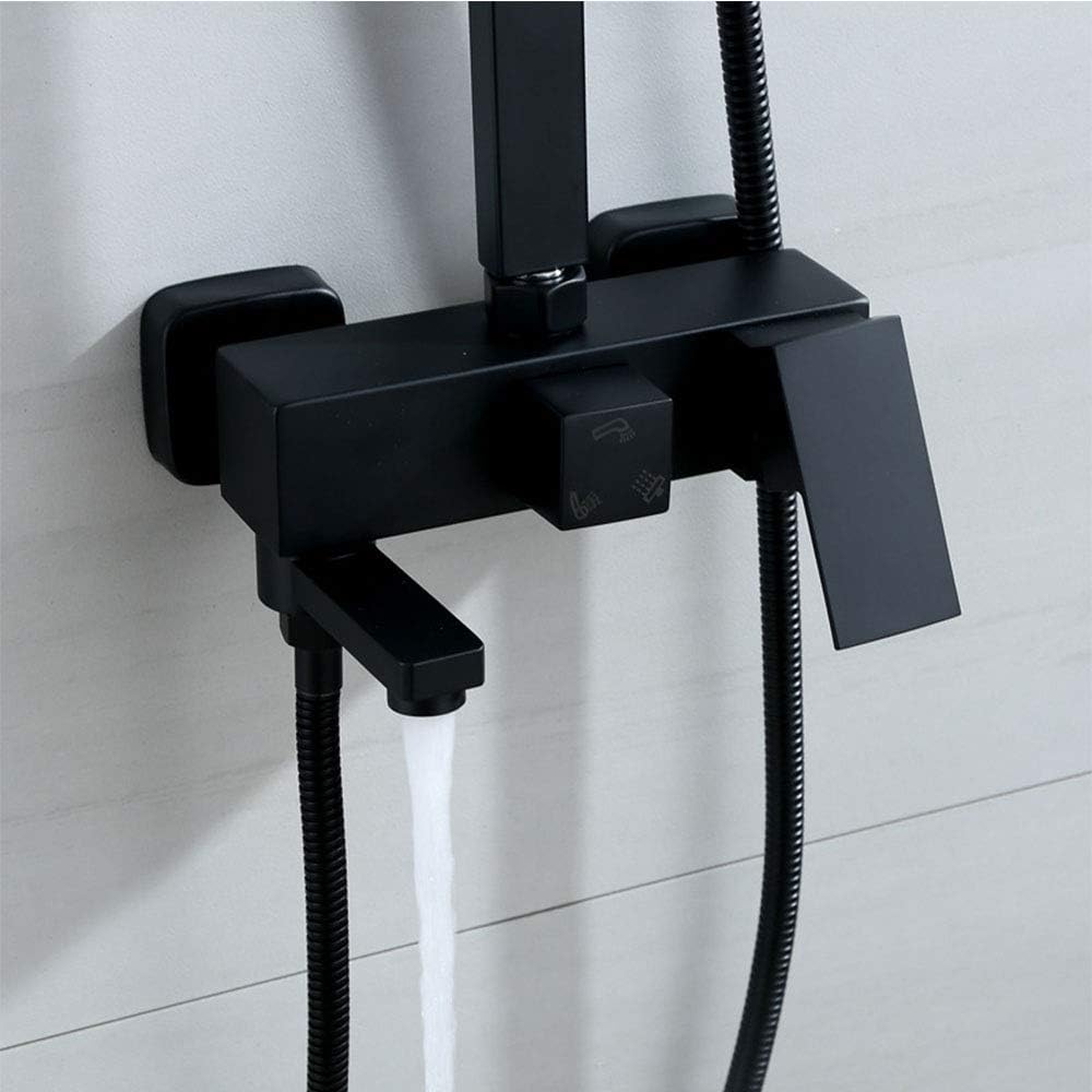 Set coloană duș, negru mat cu cap rotund tip ploaie și duș de mână, sistem complet cu mixer apă caldă/rece, VST92