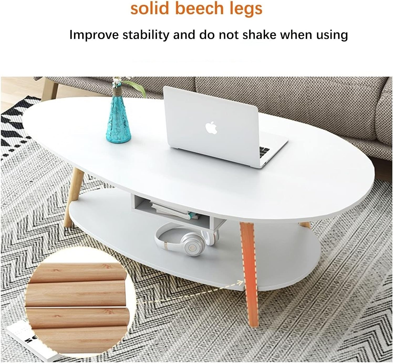 Masă de cafea modernă tip picătură, 2 niveluri, 90x48x42 cm, gri, pentru living