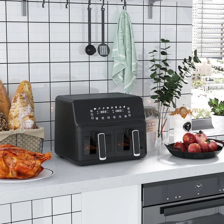 Friteuză Dublă Leihmann Air Fryer 10L, 3000W + CADOU 100 Hârtii de Copt + Pulverizator Ulei/Otet