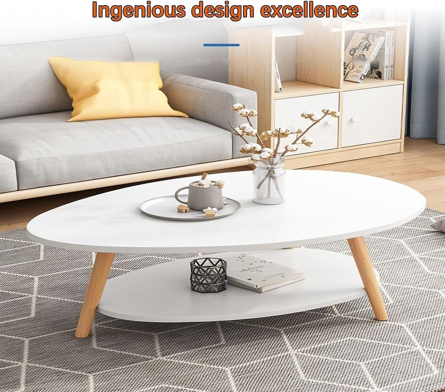 Masă de cafea modernă tip picătură, 2 niveluri, 90x48x42 cm, gri, pentru living