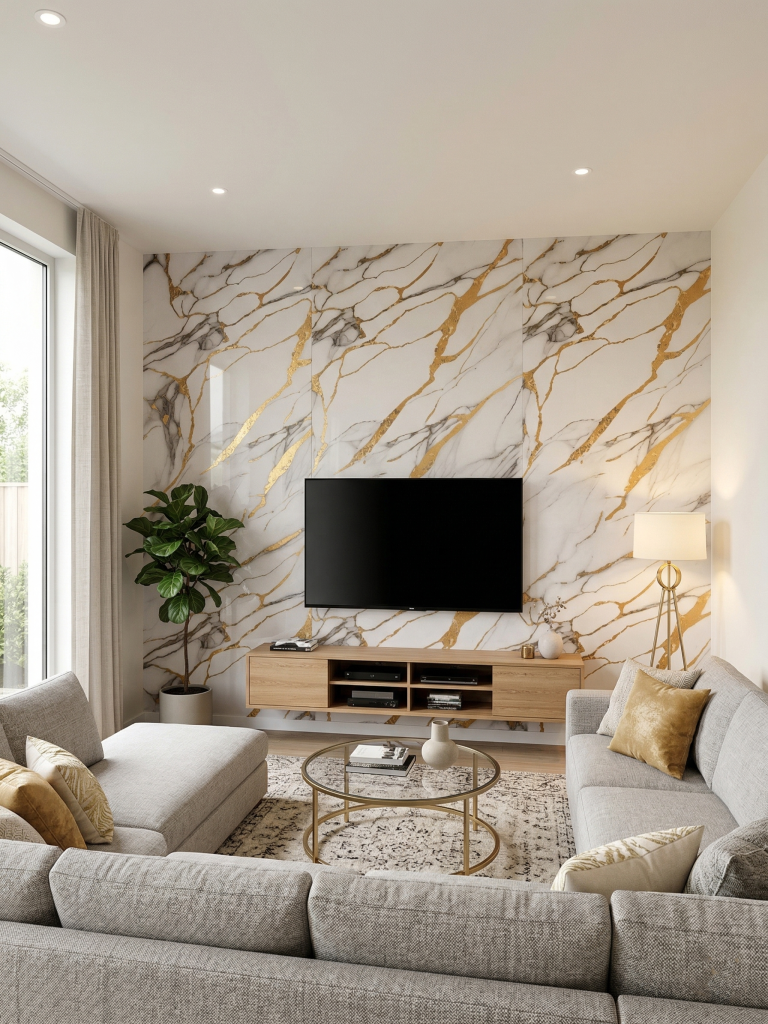 Panou PVC decorativ marmura Alb,Gri,Auriu