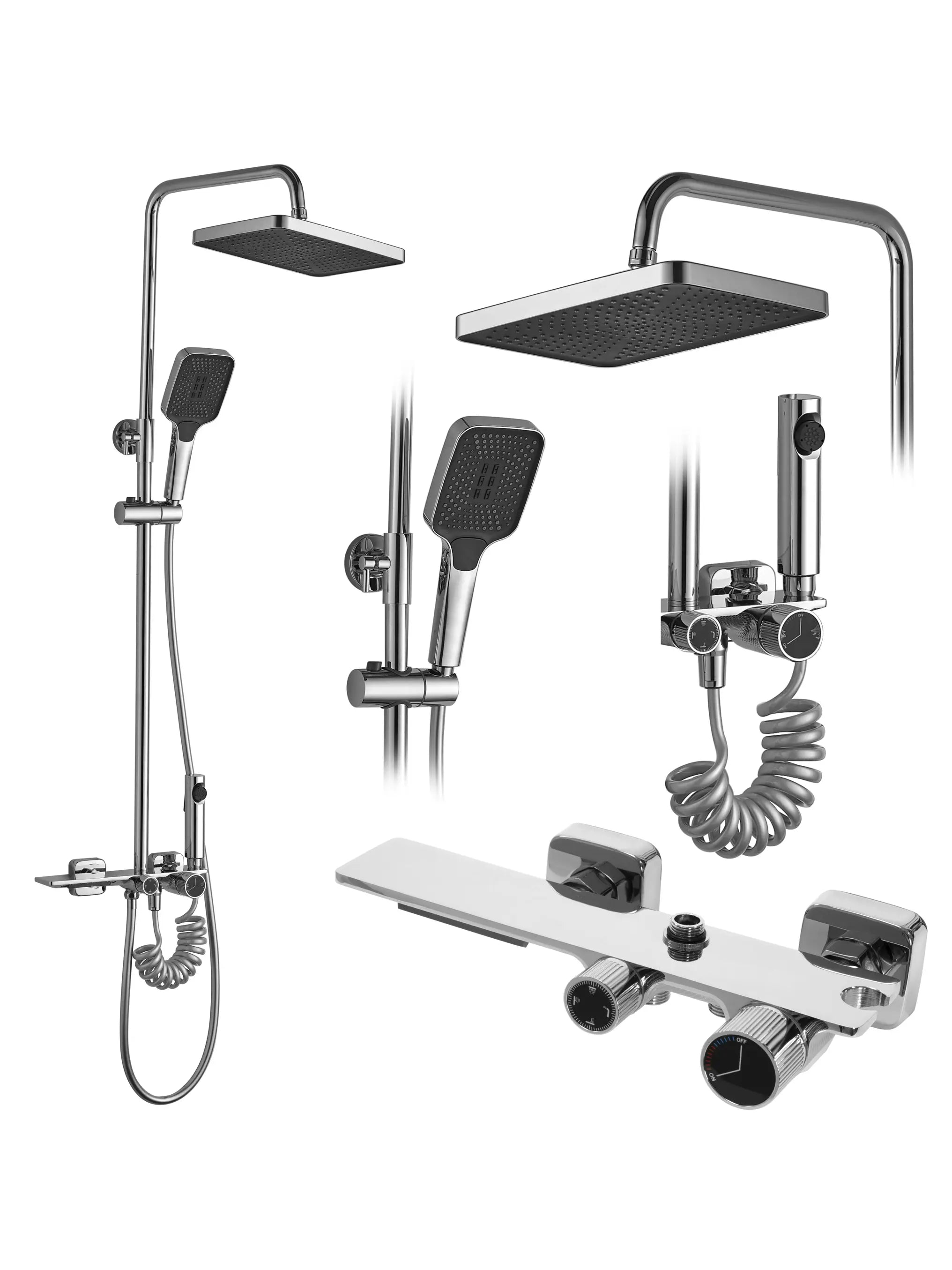 Coloana de duş Pure Flow Chrome, cu 4 functii de spalare, si scurgere tip cascada