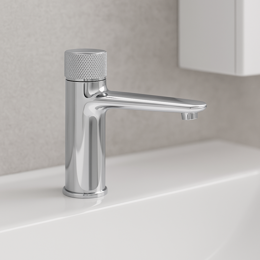 Baterie Baie Cromată cu Buton Tip Apăsare – Design Modern, Finisaj Lucios, VST37