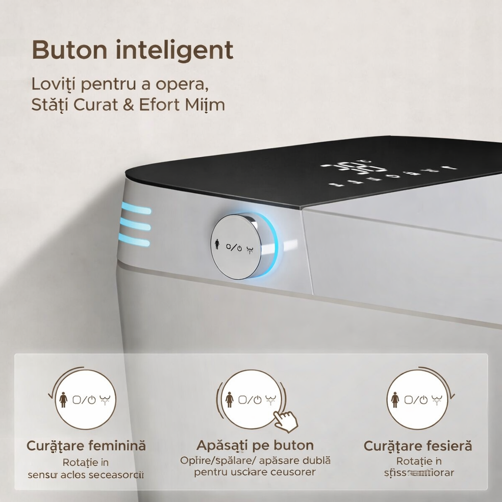 Vas Toaletă Inteligent scurgere orizontal cu Spălare Automată, Scaun Încălzit și Uscare cu Aer Cald, inchidere/deschidere automata, scurgere laterala