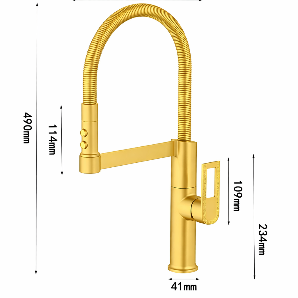 Baterie Bucătărie auriu 49 cm cu Duș Extractibil și Rotire 360° – Design Modern și Funcționalitate Superioară, vst58