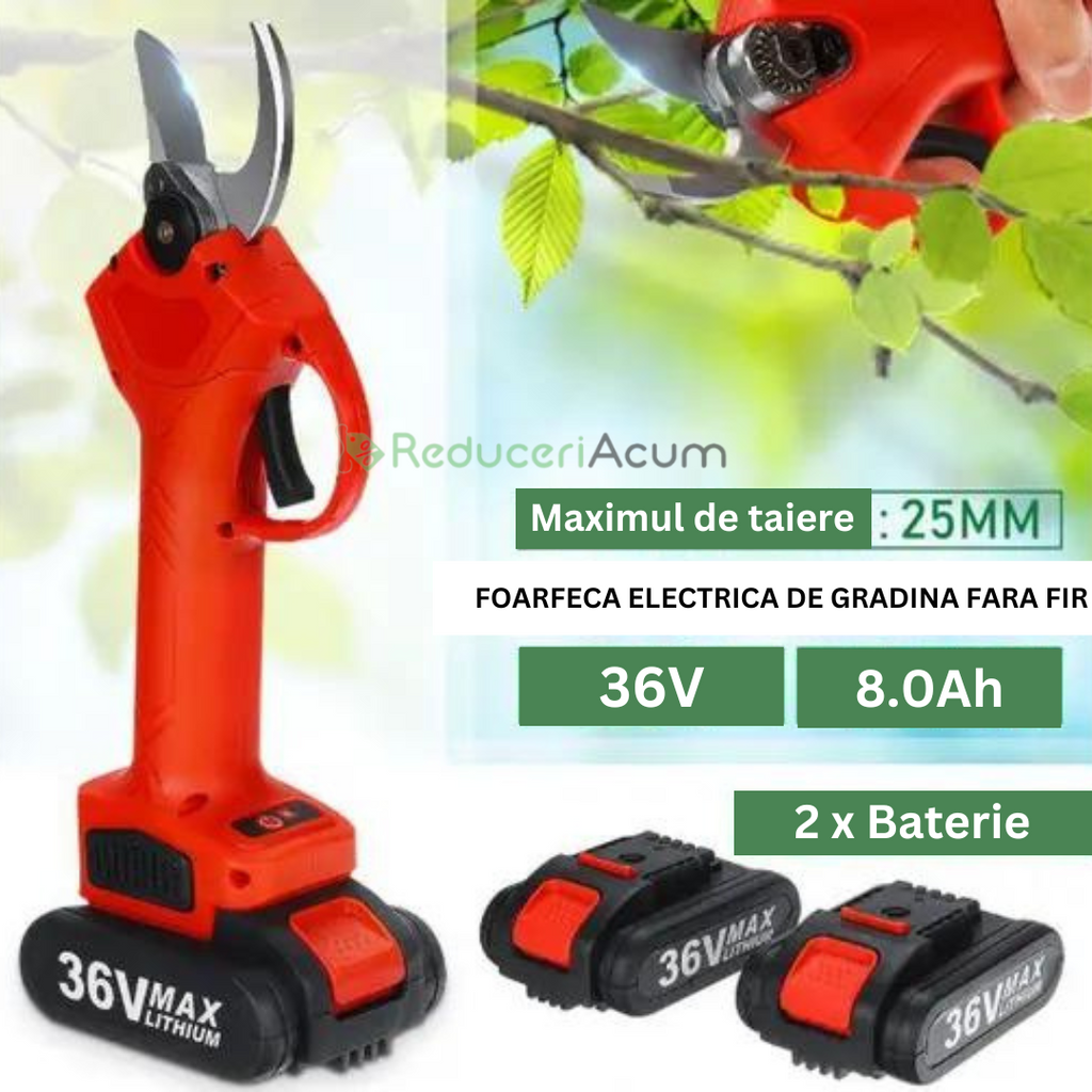 Foarfeca electrica pentru vita de vie si crengi , cu 2 Acumulatori 36V + Set 4 ghem de sfoara 100 gr