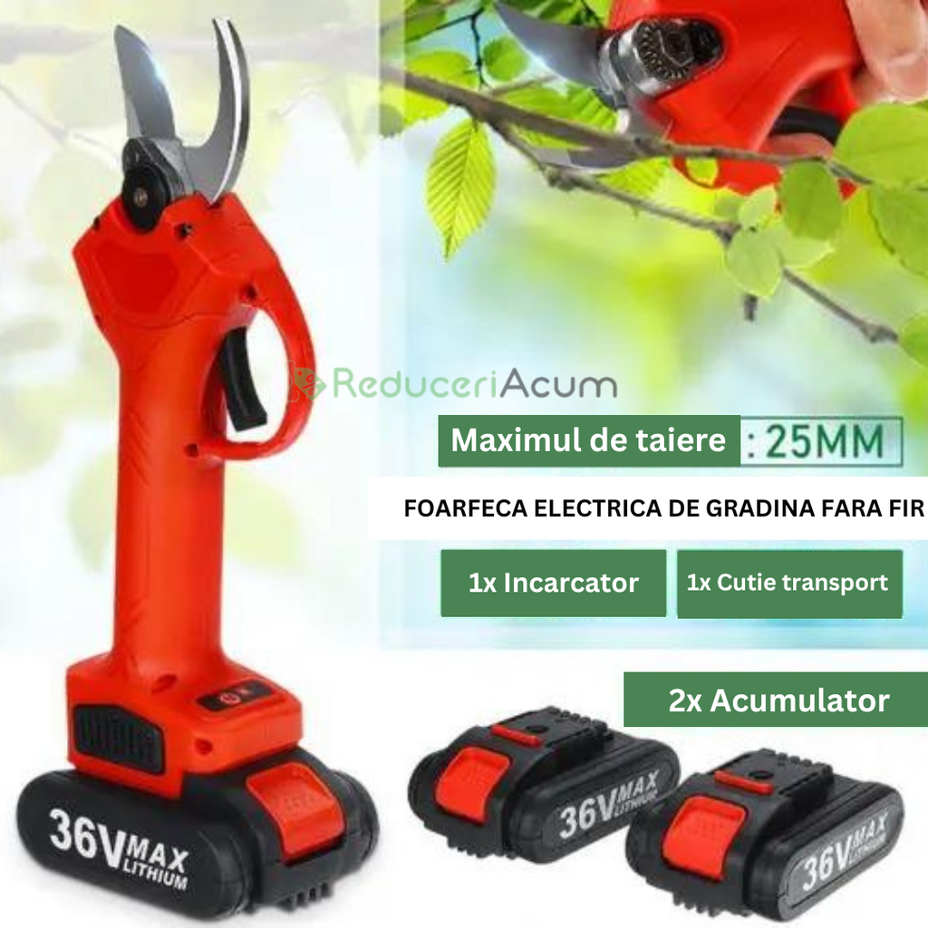 Foarfeca electrica pentru vita de vie si crengi , cu 2 Acumulatori 36V + Set 4 ghem de sfoara 100 gr
