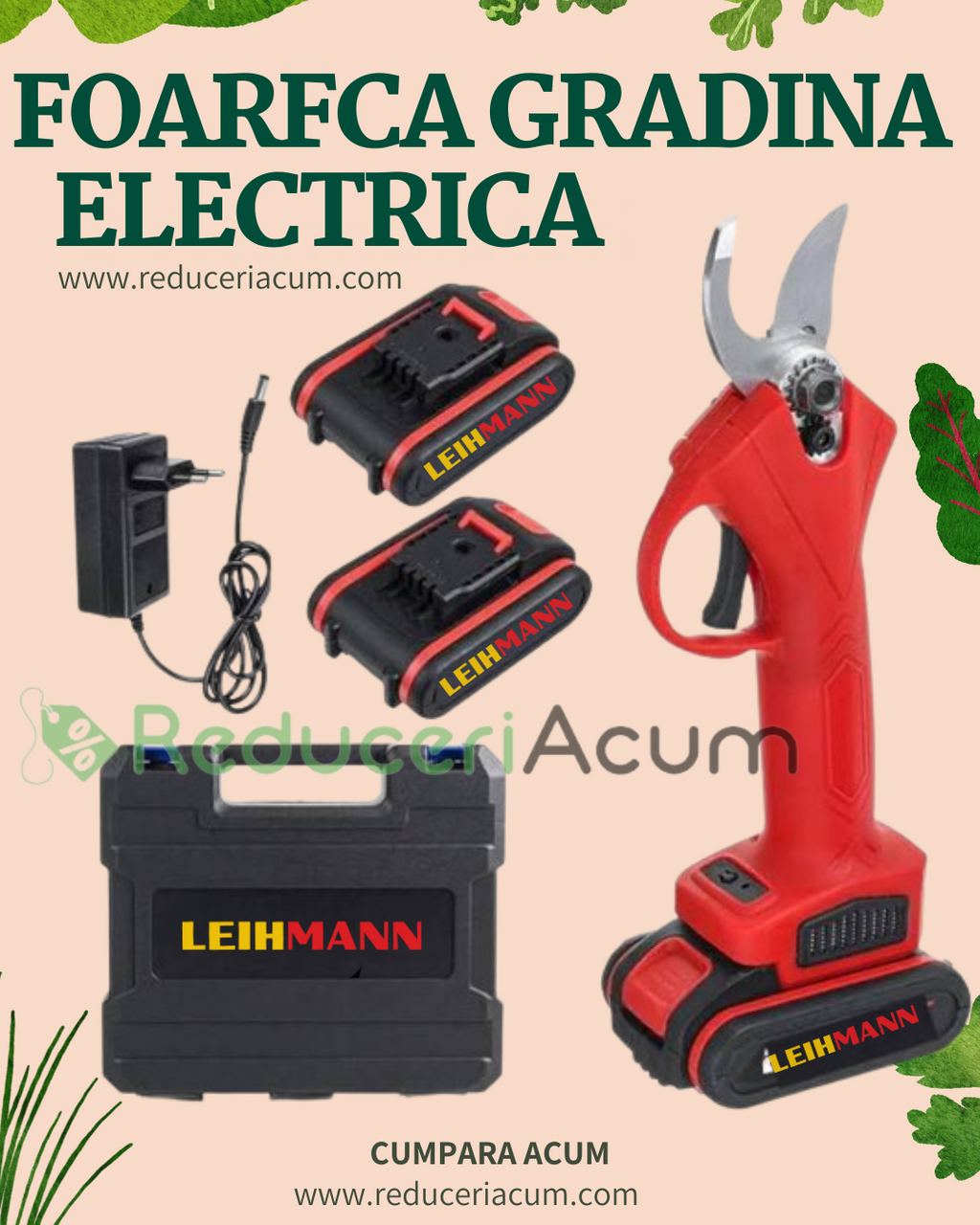 Foarfeca electrica pentru vita de vie si crengi , cu 2 Acumulatori 36V + Set 4 ghem de sfoara 100 gr