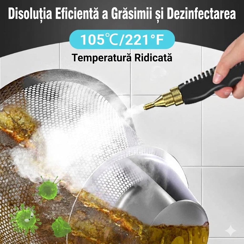 Curățător cu abur sub presiune 2500W, 3 BAR, rezervor 1L, 105°C – aparat profesional pentru curățare fără chimicale
