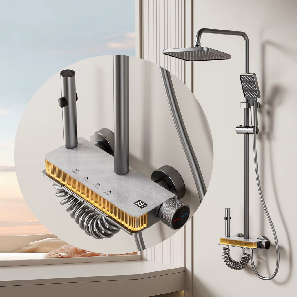 Set de dus cu emitatie marmura, banda LED si display de temperatura, MTZ5