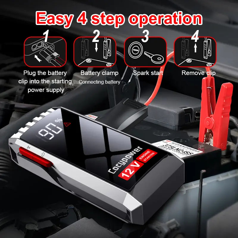 Starter Auto Portabil 12V, 600A – Booster Baterie cu Ecran LCD și Port USB