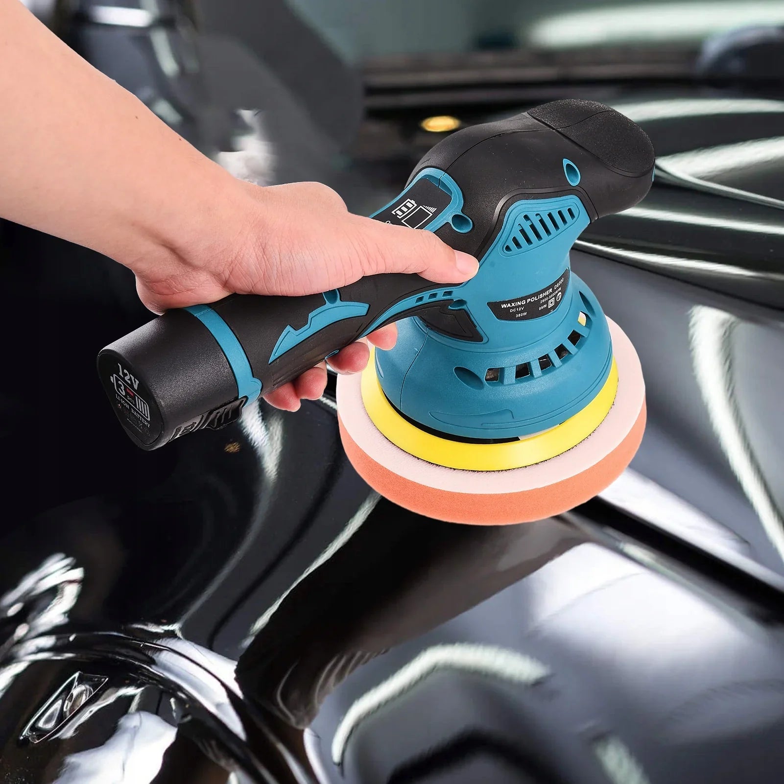 Mașină de Polish Auto fără Fir, 2 Baterii 12V, 8 Trepte Viteză, 2500-5000 RPM