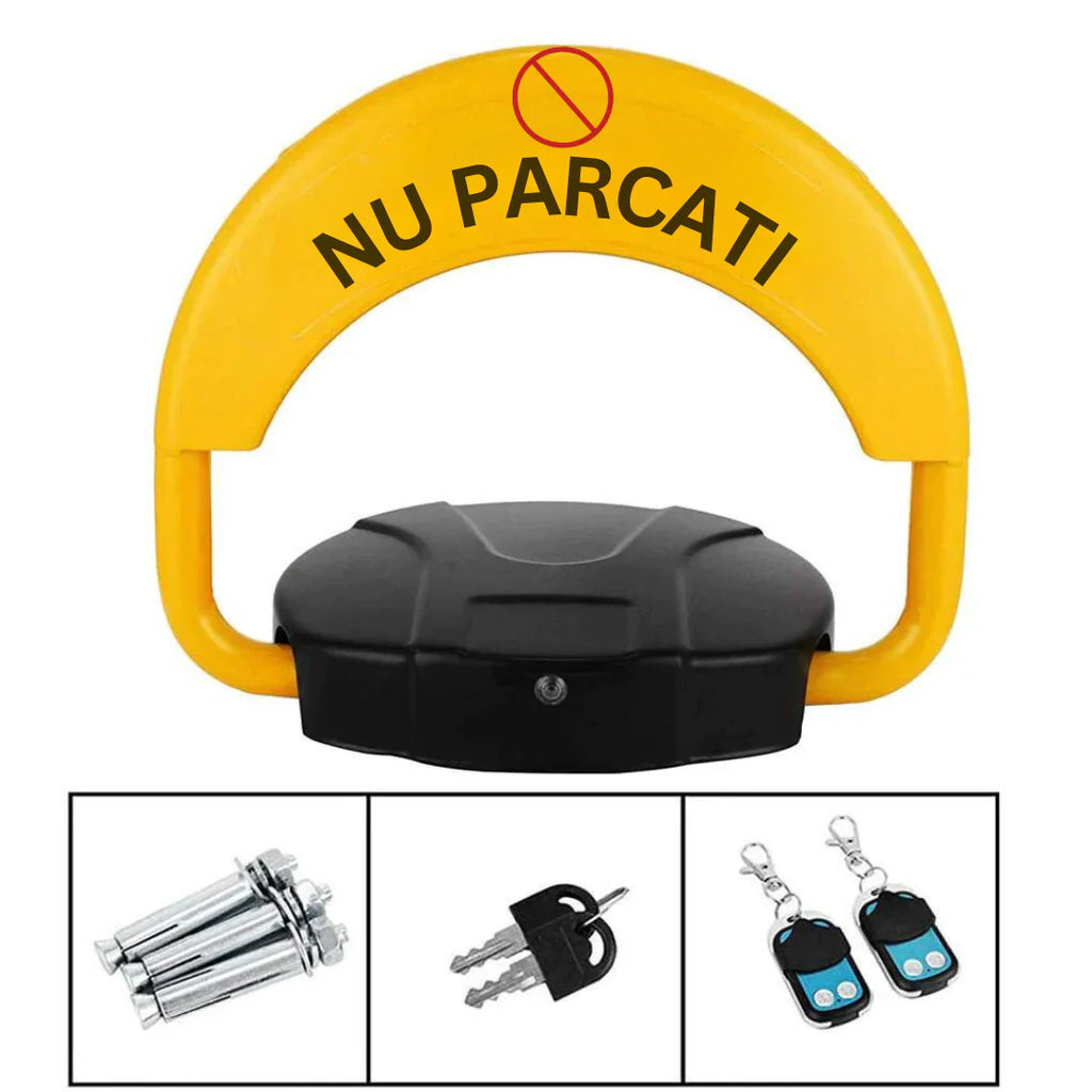 Blocator Loc Parcare Automat cu Alarmă și 2 Telecomenzi – Rezistent la Intemperii, Suportă 2 Tone